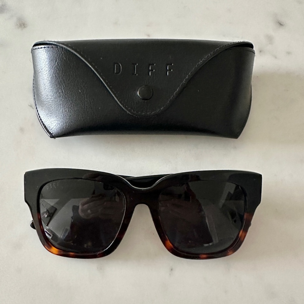 DIFF Eyewear Bella ll polarizer Black and Tortoise Women's oversized Sunglasses
